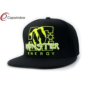 Black Solid Color Fabric Custom Strapback Hats With 3D Embroidery