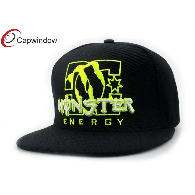 Black Solid Color Fabric Custom Strapback Hats With 3D Embroidery