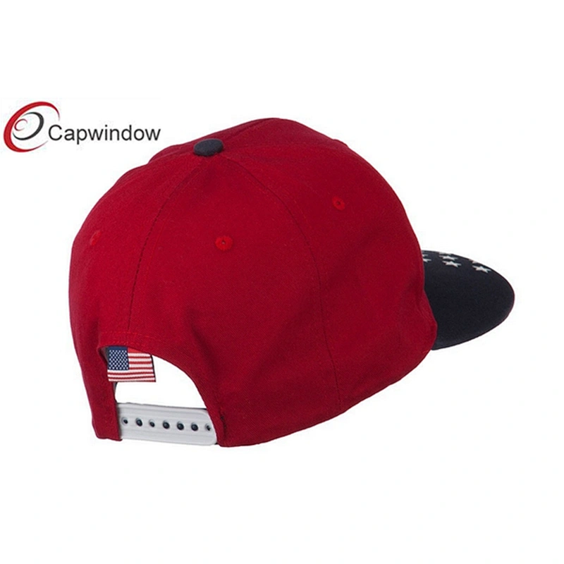 Red Cotton Twill Flat Bill Snapback USA Flag Cap
