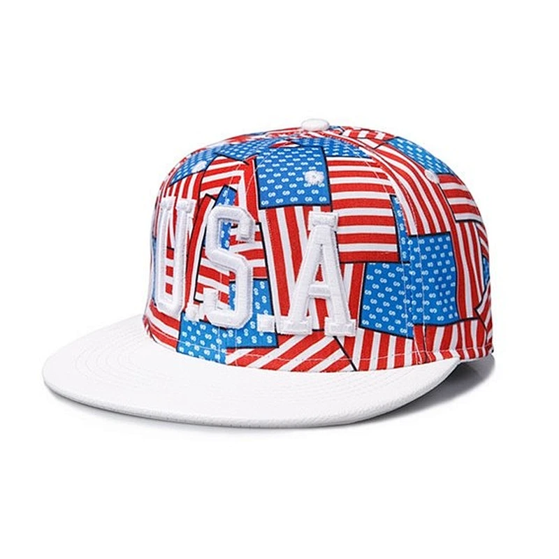 Allover USA Flag Pattern Printing Hip Hop Baseball Caps With 3D Embroidery
