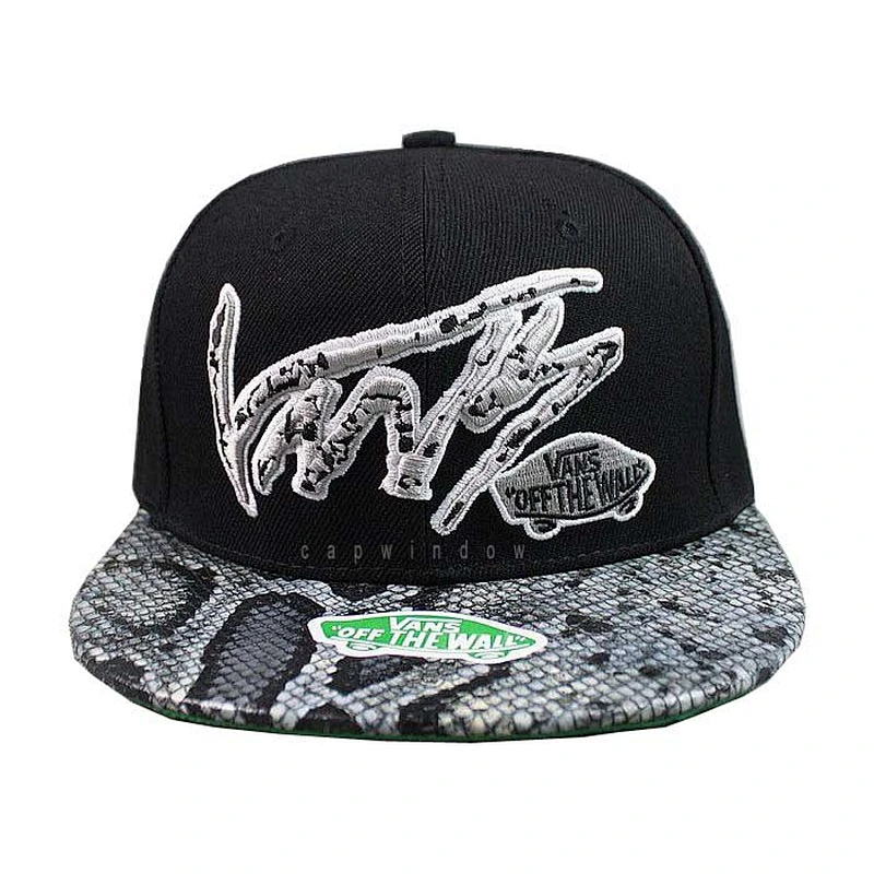 Snake 3D Embroidery Fitted Baseball Hats With Snake Skin Leather Beak