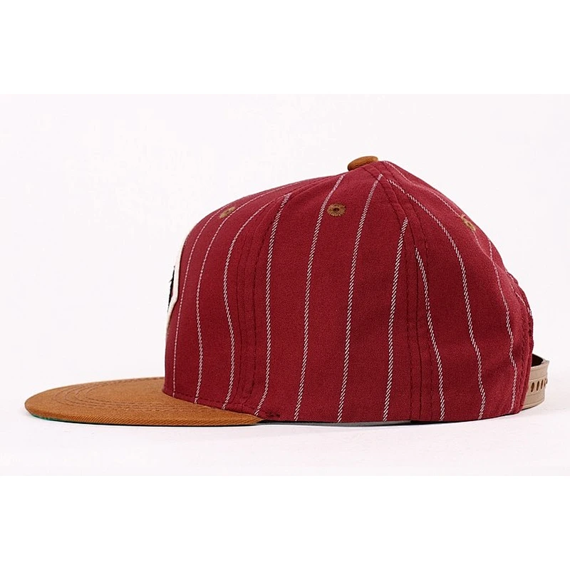 White Strip Fabric Snapback Cap With Brown Peak 01002