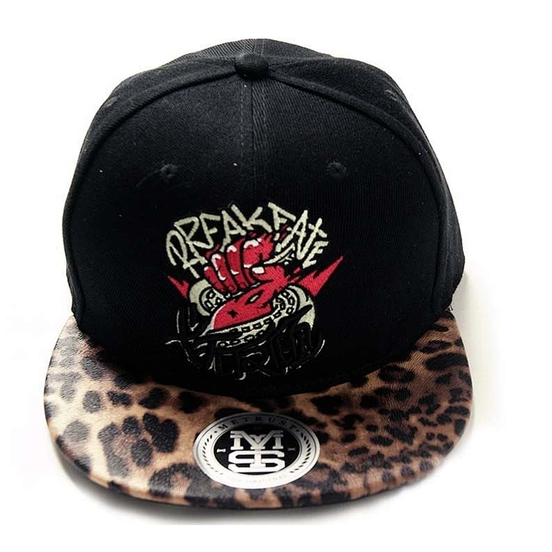 Leopard-Printing Leather Peak Flat Brim Baseball Hats With Flat  Embroidery