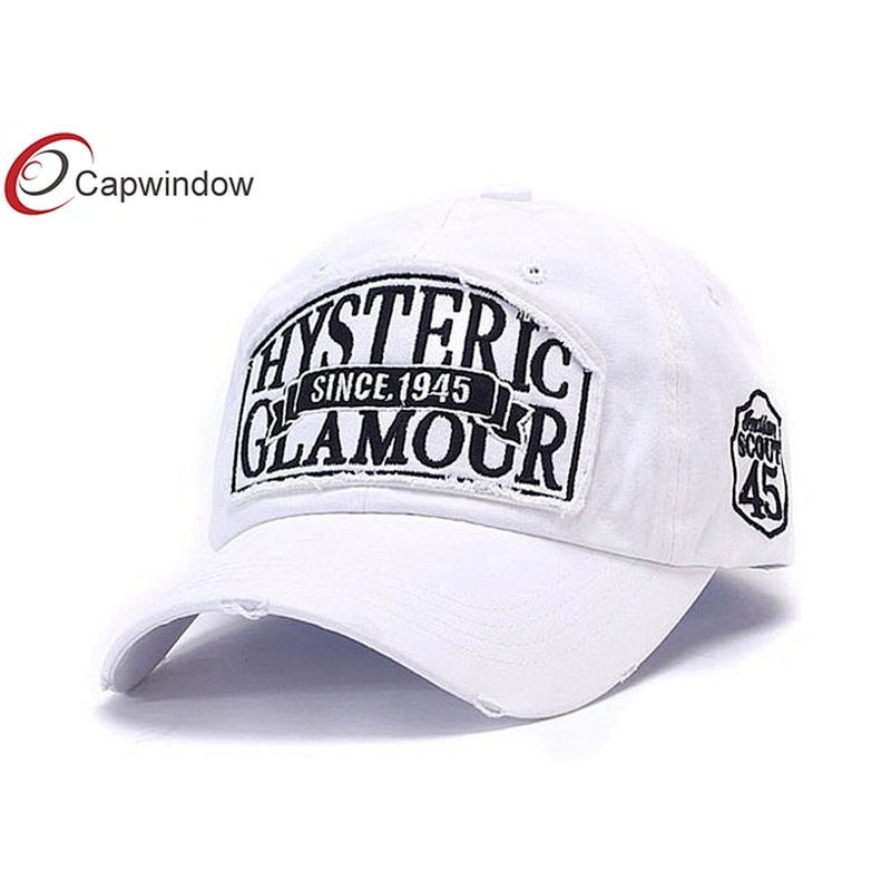 Heavy Brushed Golf Baseball Hats With GLAMOUR Washed Applic Embroidery