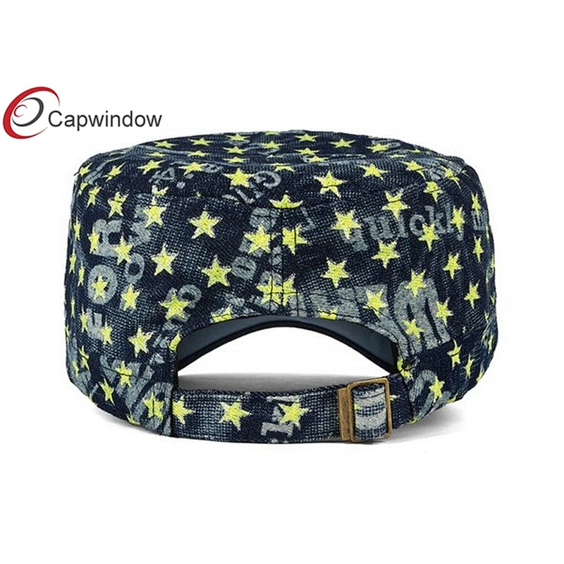 Allover Printed Star Military Baseball Hats Made In Washed Denim Fabric