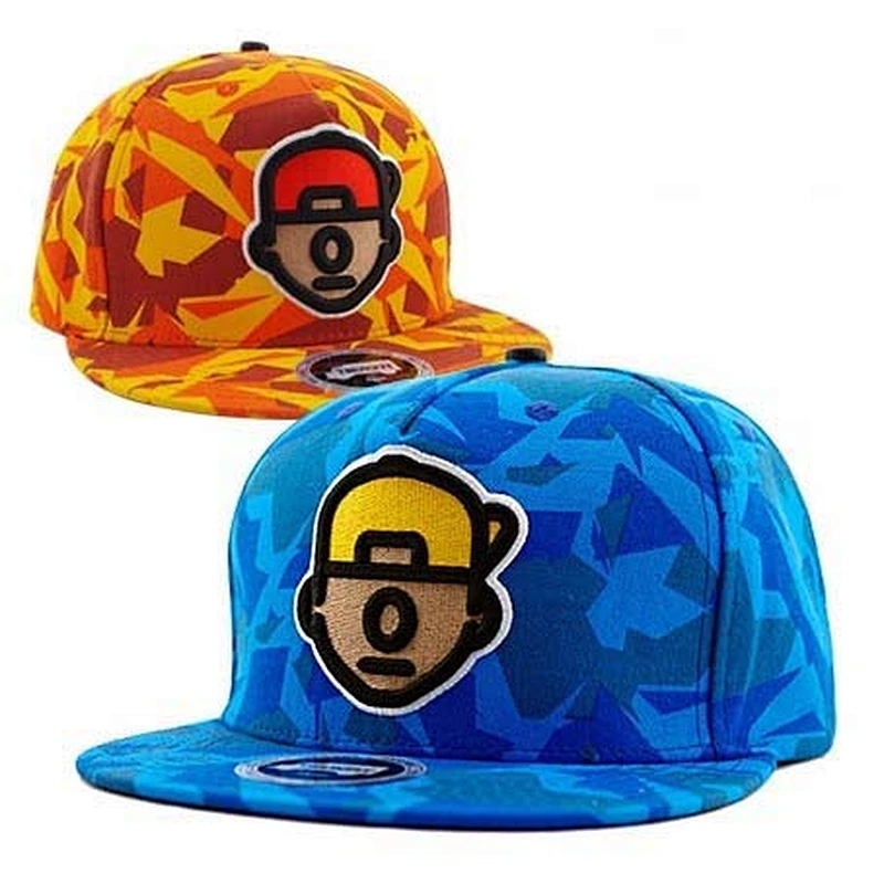 Blue Irregular Figure Pattern Printing Childrens Baseball Caps With 3D Logo