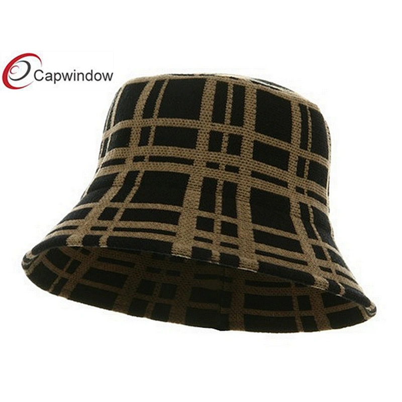 Black Khaki Plaid Winter Bucket Hat