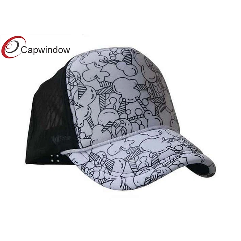 Grey Allover Pattern Printing Trucker Mesh Caps With Multi Spandex Fabric