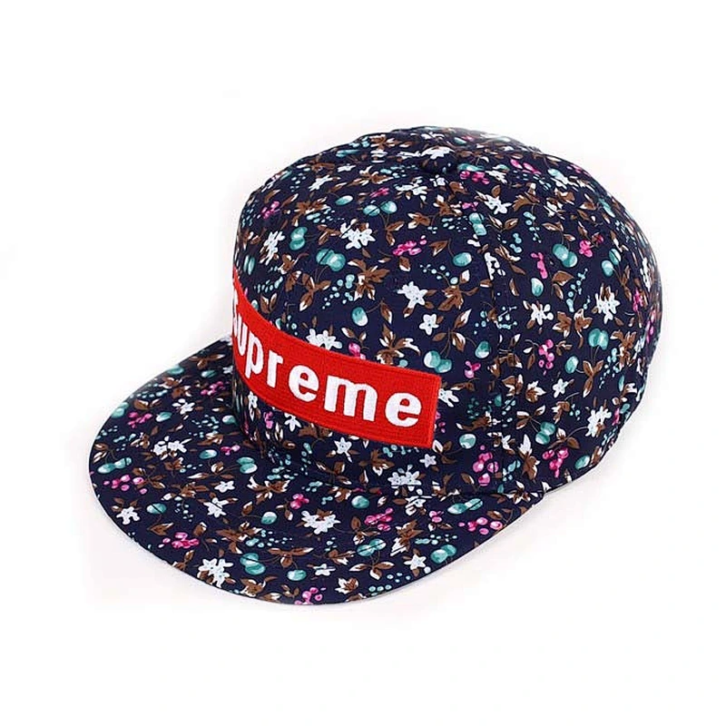 Allover Flower Pattern Printing Fitted Baseball Hats With Flat Embroidery On the Crown