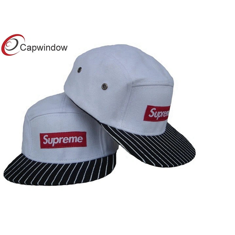 8 OZ Cotton Canvas 5 Panel Camper Cap With Woven Label Logo On Front