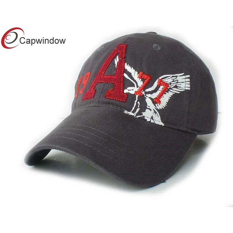 Stone Washed Heavy Cotton Twill Golf Baseball Hats With Printed Hawk Pattern