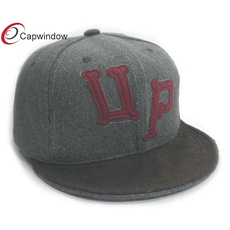 Dark Grey Felf Wool Baseball Caps With Application Embroidery On Front
