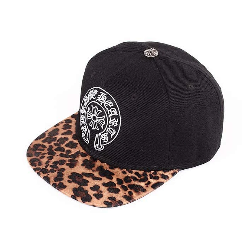 Leopard-Print Leather Peak Snapback Cap With Metal Top Button
