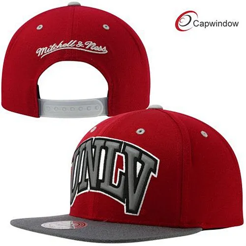 Red and Grey Adjustable Snapback Hat with 3D Embroidery