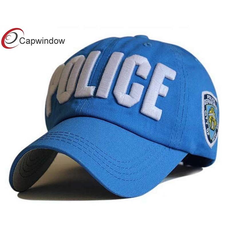 Police 3D Embroidery Cotton Baseball Caps With Woven Label Embroidery On Side