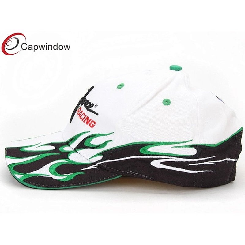 Flame Embroidery Racing Baseball Caps With Green Sandwich Peak