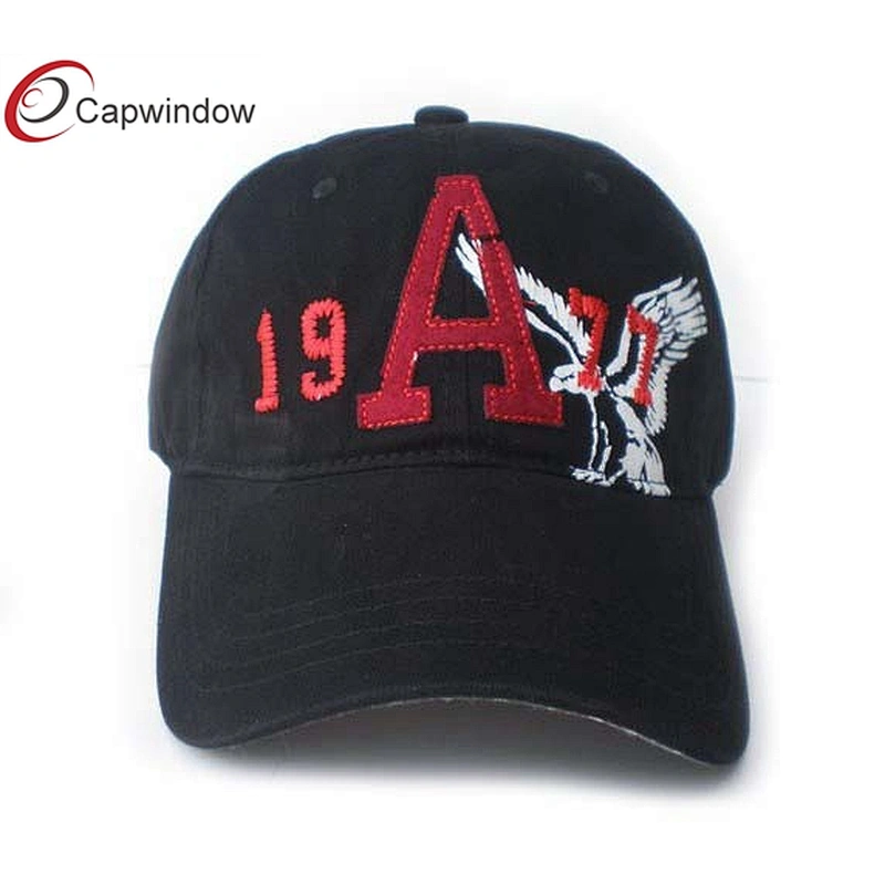 Stone Washed Heavy Cotton Twill Golf Baseball Hats With Printed Hawk Pattern