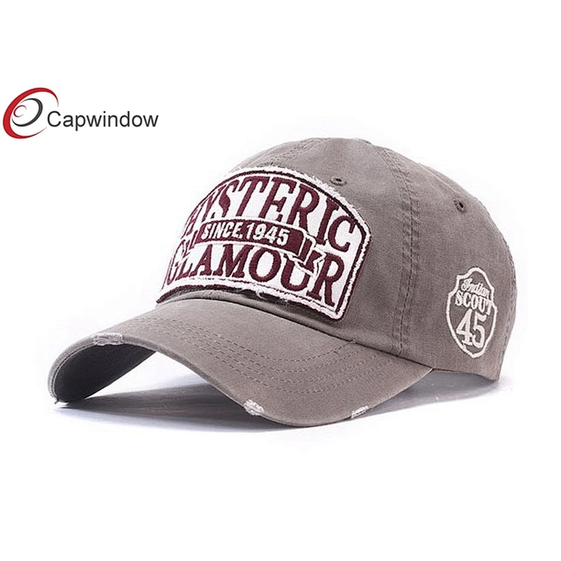 Heavy Brushed Golf Baseball Hats With GLAMOUR Washed Applic Embroidery