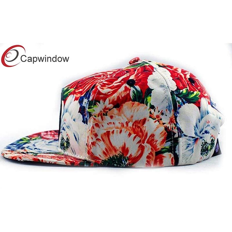 Red Peony Flower Printing Custom Strapback Hats With 3D Embroidery