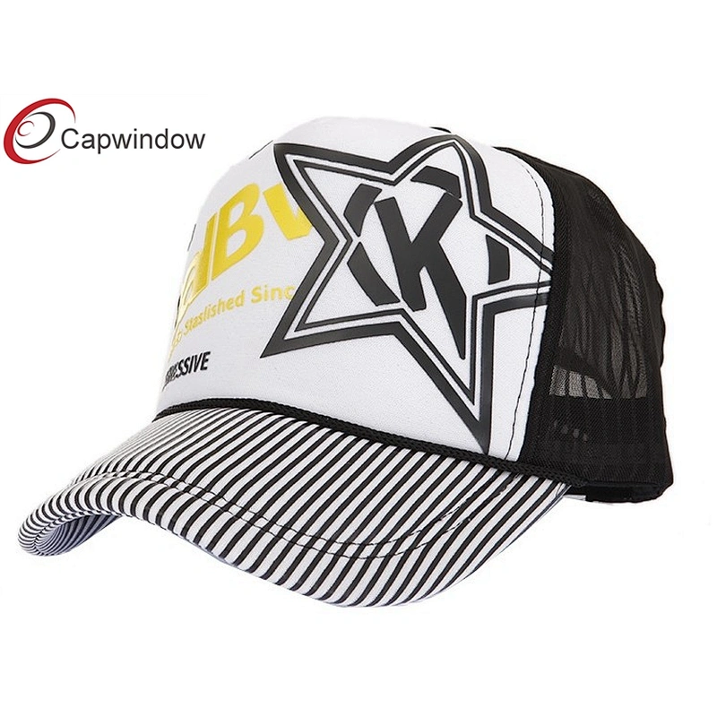 Red Stripe Printed Trucker Mesh Caps With A Plastic Double Snap Button Closure