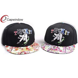 3D Embroidery Snapback Baseball Cap With Allover Printed Flower On Beak