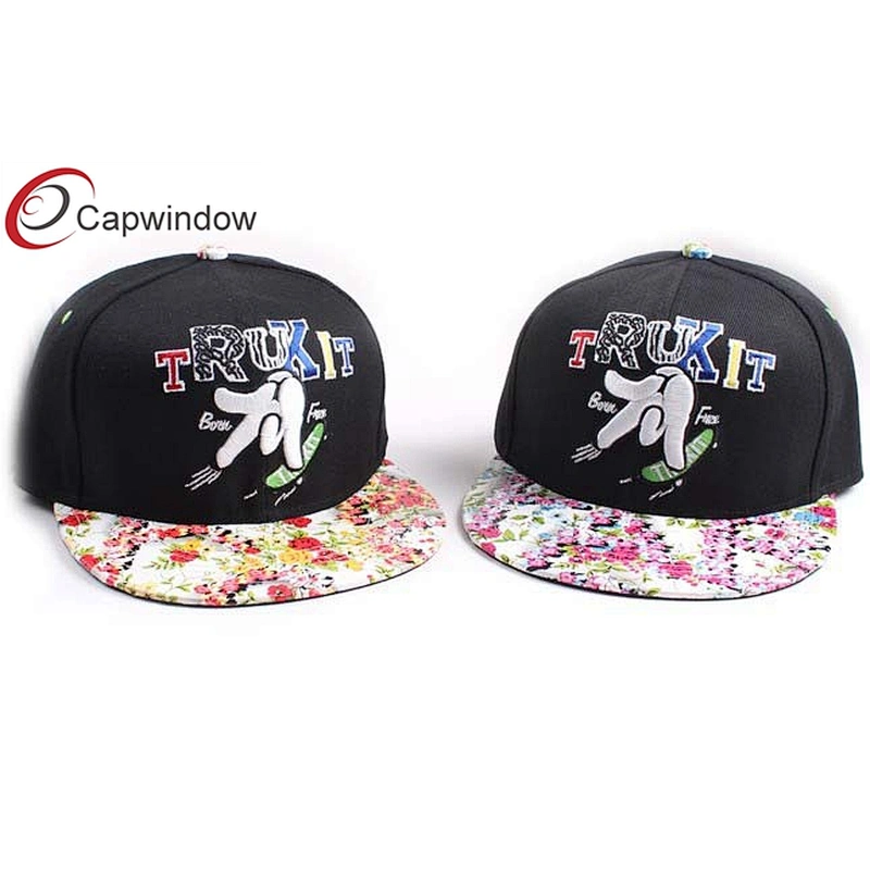 3D Embroidery Snapback Baseball Cap With Allover Printed Flower On Beak