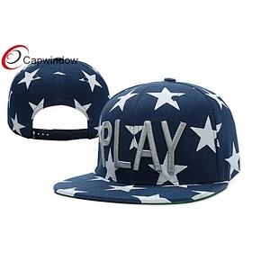 Allover Printed Star Wool Baseball Caps With White 3D Embroidery