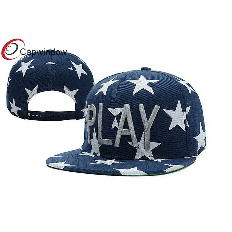 Allover Printed Star Wool Baseball Caps With White 3D Embroidery