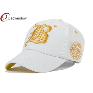 Gold 3D Embroidery Cotton Baseball Caps With Stone Washed Fabric