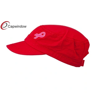 Red Breast Cancer Embroidered Colorful Washed Military Cap