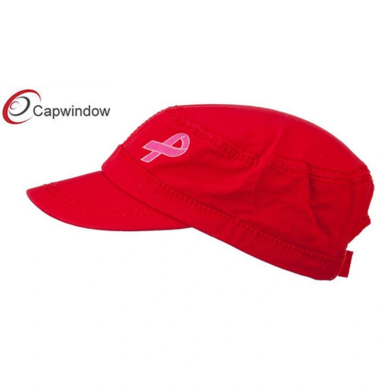 Red Breast Cancer Embroidered Colorful Washed Military Cap
