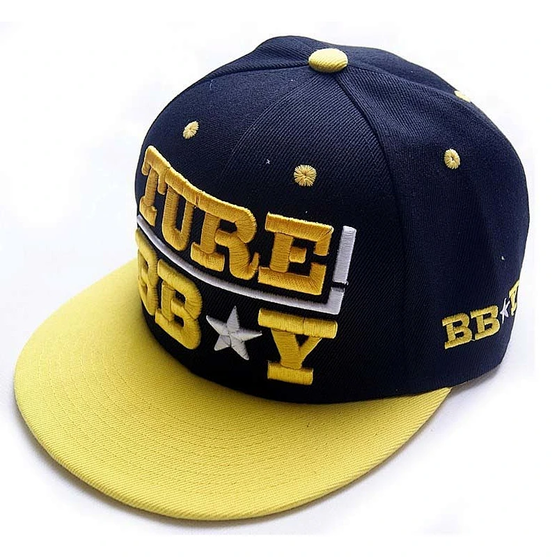 Yellow Ture 3D Embroidery Flat Brim Baseball Hats With Yellow Peak