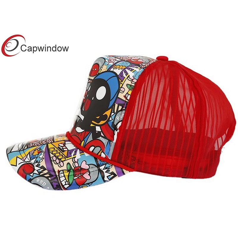 Allover Cartoon Printed Trucker Mesh Caps With A Plastic Double Snap Button Closure