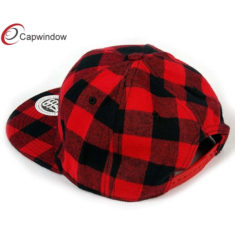 Red Checks Brushed Wool Baseball Caps With A Sticker On Peak