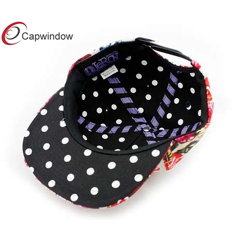 Red Peony Flower Printing Custom Strapback Hats With 3D Embroidery