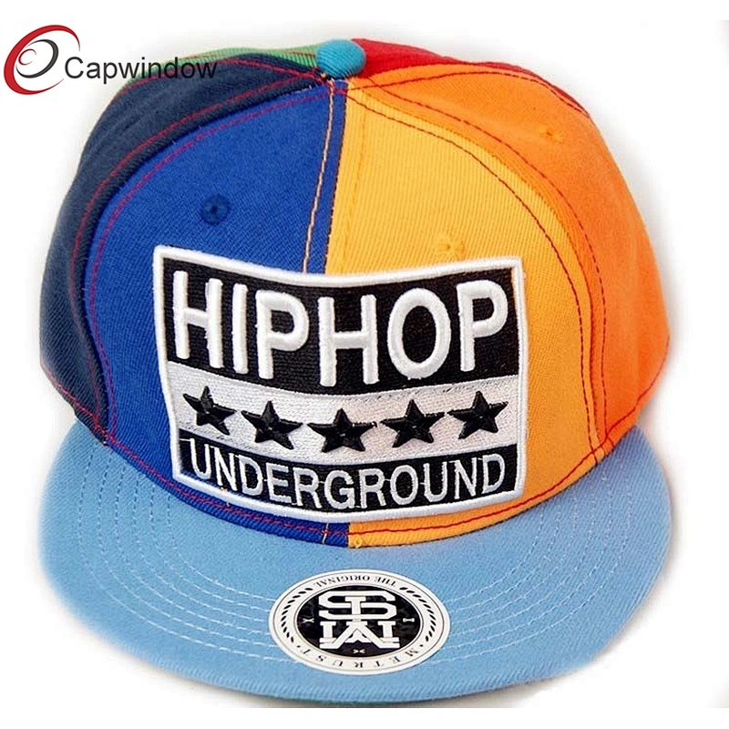 6 Panel In Different Color Flat Brim Baseball Hats With 3D Embroidery