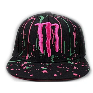 Colored Raindrop Printing Flat Brim Baseball Hats With 3D Embroidery