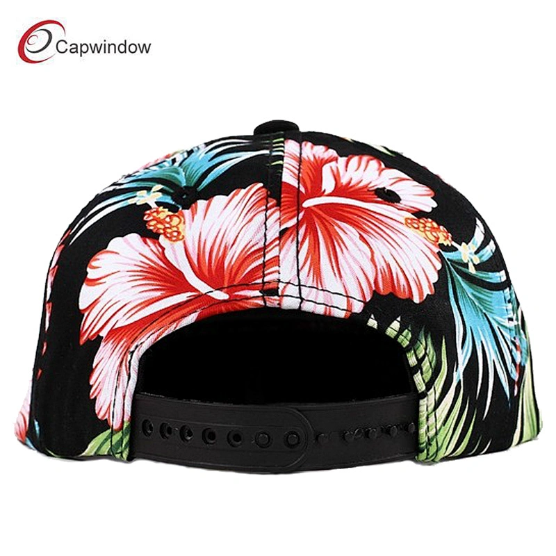 Allover Red Flower Printing Snapback Baseball Cap with 3D Embroidery