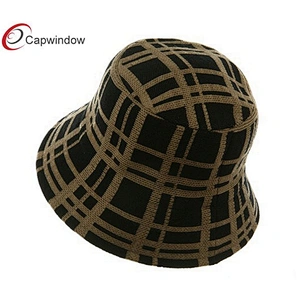 Black Khaki Plaid Winter Bucket Hat