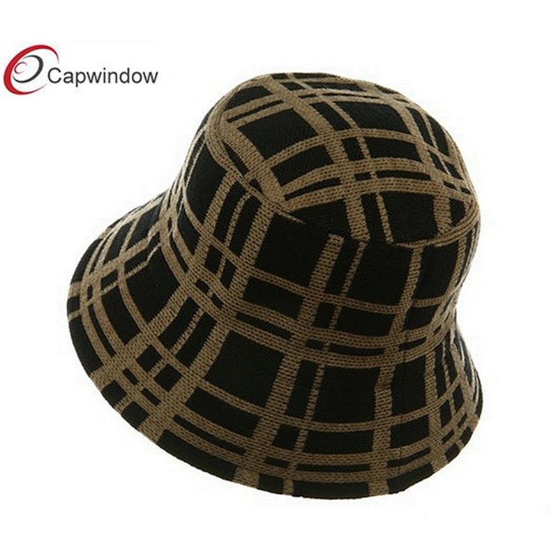 Black Khaki Plaid Winter Bucket Hat