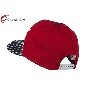 Red Cotton Twill Flat Bill Snapback USA Flag Cap