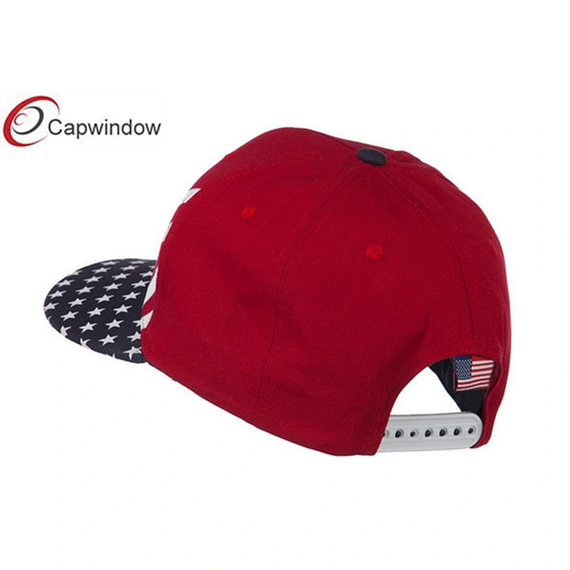 Red Cotton Twill Flat Bill Snapback USA Flag Cap