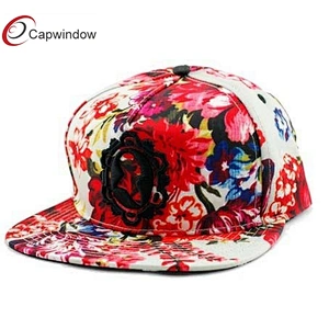 Red Peony Flower Printing Custom Strapback Hats With 3D Embroidery