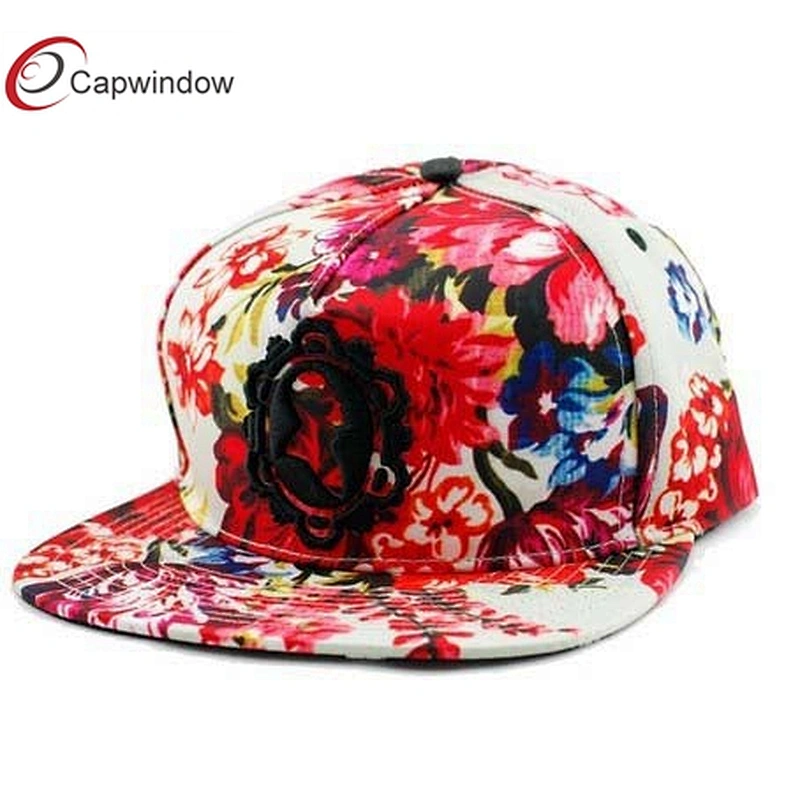Red Peony Flower Printing Custom Strapback Hats With 3D Embroidery