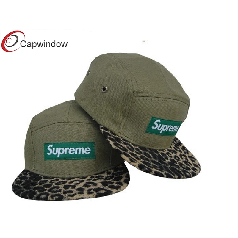 8 OZ Cotton Canvas 5 Panel Camper Cap With Woven Label Logo On Front