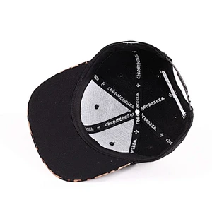 Leopard-Print Leather Peak Snapback Cap With Metal Top Button