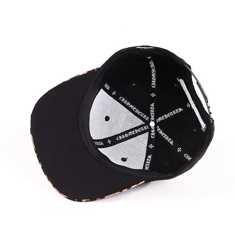 Leopard-Print Leather Peak Snapback Cap With Metal Top Button