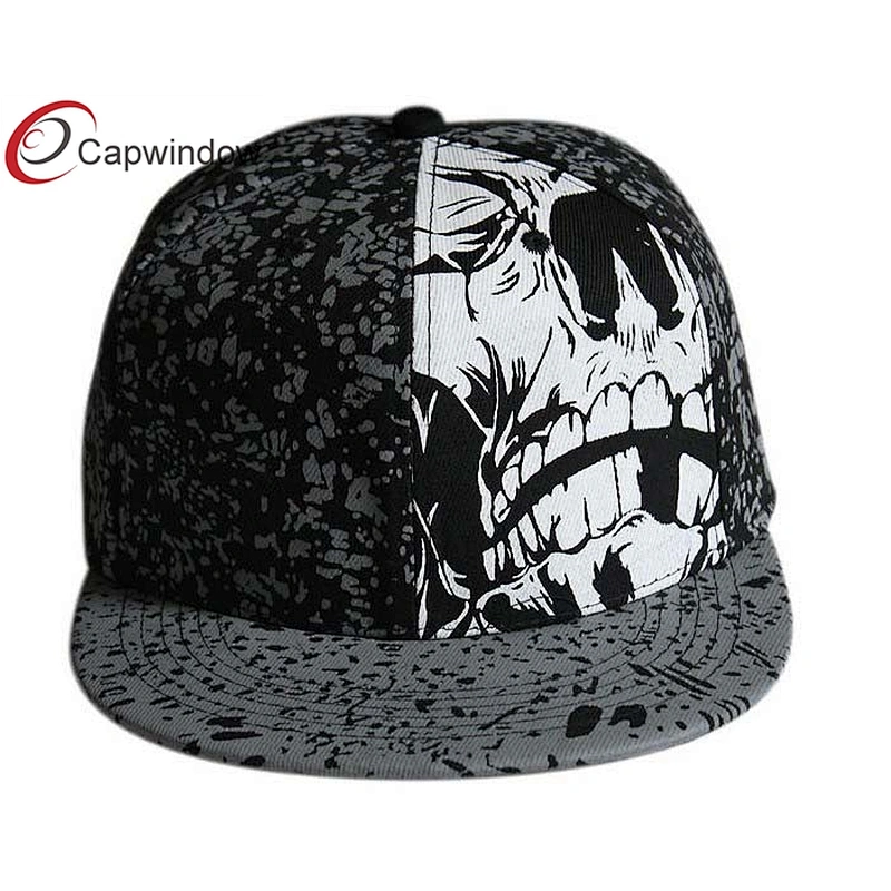 Allover White Printing Fitted Baseball Hats With Elastic Sweatband