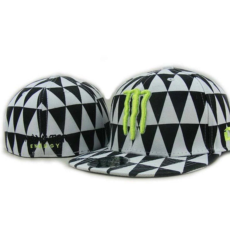 3D Embroidery Fitted Baseball Hats With White And Black Checks Printed Fabric