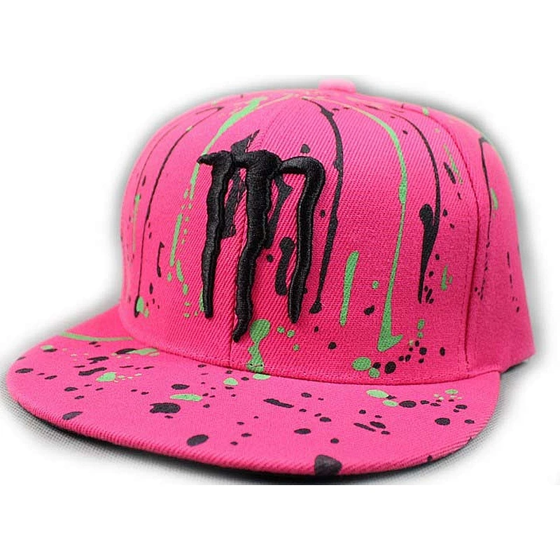 Colored Raindrop Printing Flat Brim Baseball Hats With 3D Embroidery